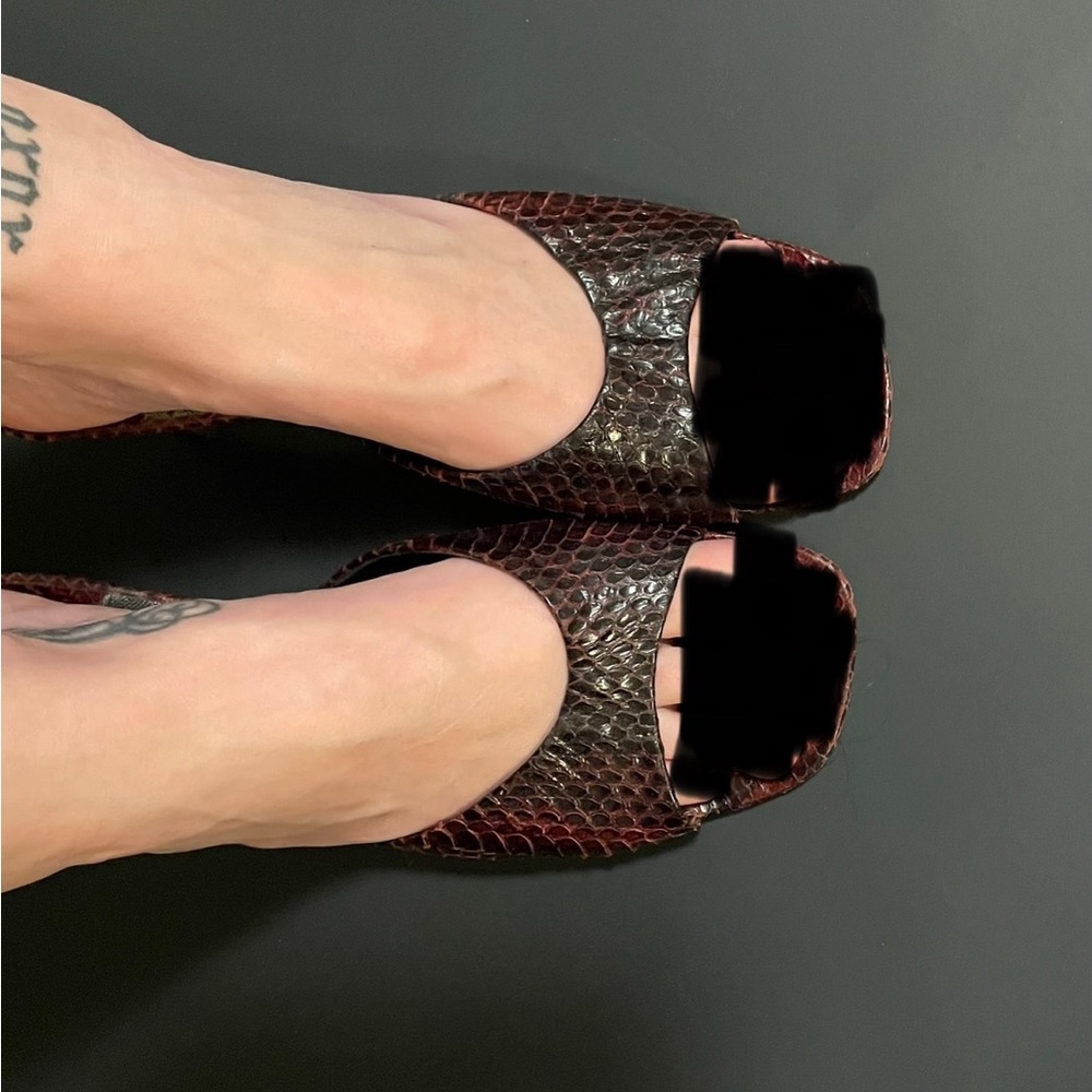 Deep Red Python Kitten Heels - image 1